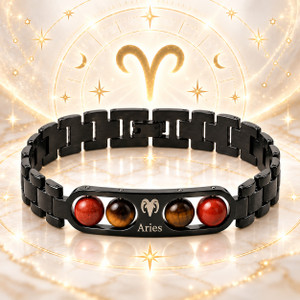 SPYRONIX REAL TREASURE Metal, Stone, Crystal, Tiger's Eye, Stainless Steel, Steel, Red Beads, Crystal Brass Bracelet