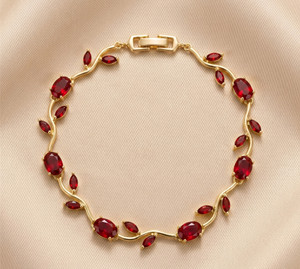 Alinora Stainless Steel Ruby Gold-plated Bracelet
