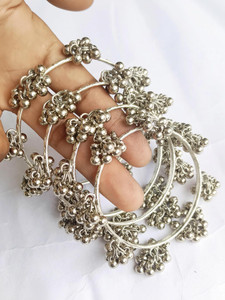 Falconjewels Oxidised Silver, Alloy Silver Bangle Set