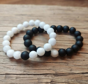 zebisco Stone Beads Black Silver Bracelet Set