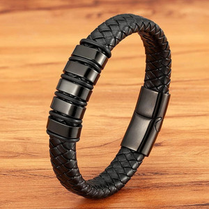 Fashion Frill Leather Silver Bracelet