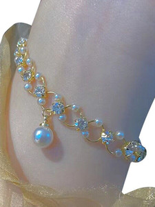 Miraclewood Alloy Pearl, Cubic Zirconia, Diamond Gold-plated Bracelet