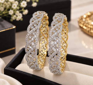 Manikya Brass Cubic Zirconia Gold-plated, Rhodium Bangle Set