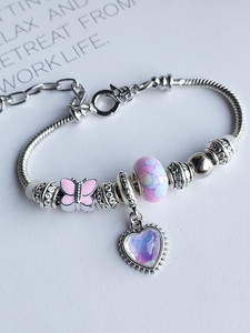OCTAGON HUB Brass, Alloy Cubic Zirconia Enamel, Silver Coated Charm Bracelet