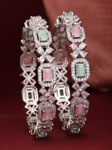 ZENEME Brass Cubic Zirconia Rhodium Bangle Set