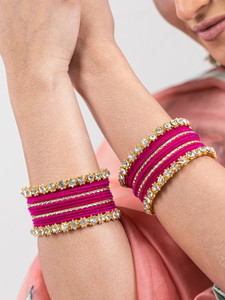 Mamon Creations Metal, Fabric, Alloy Crystal Gold-plated Bangle Set