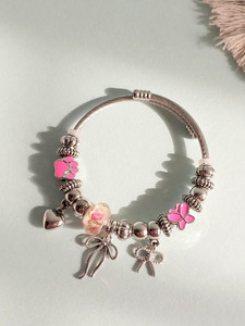 OCTAGON HUB Brass, Alloy, Stainless Steel Beads, Pearl, Cubic Zirconia Silver Charm Bracelet