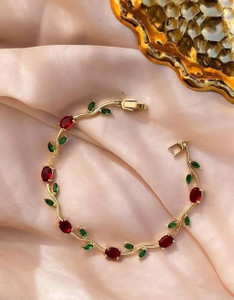Prachi Jewels Stainless Steel Cubic Zirconia, Emerald Gold-plated Bracelet