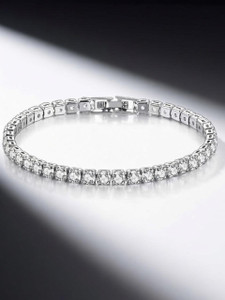 University Trendz Copper Cubic Zirconia Silver Tennis Bracelet