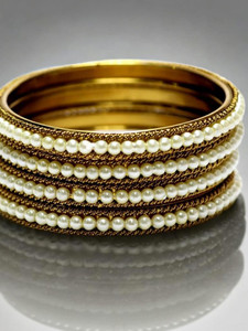 jasak Brass Pearl Gold-plated Bangle Set