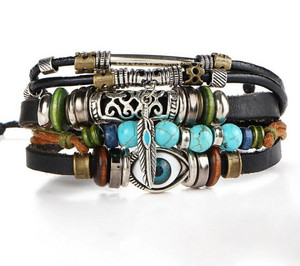 University Trendz Leather Silver Coated Bracelet
