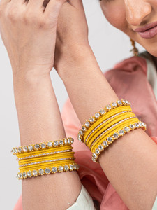 Mamon Creations Metal, Fabric, Alloy Crystal Gold-plated Bangle Set