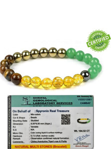 SPYRONIX REAL TREASURE Stone, Green Aventurine, Citrine + Golden, Golden Pyrite, Tiger's Eye Crystal Bracelet