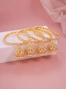 GC PREMIUM JEWELLERY Brass Crystal Gold-plated Bangle Set