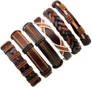 University Trendz Leather Silver Coated Bracelet Set