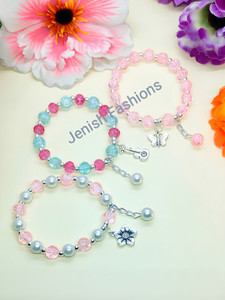 JenishFashions Crystal, Glass, Alloy Beads, Pearl, Crystal Silver, Silver Coated Bracelet