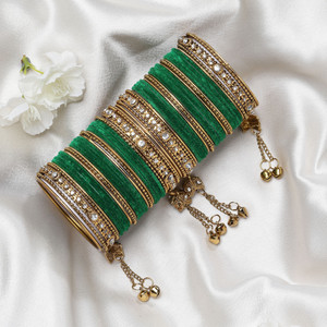 ZENEME Brass Cubic Zirconia Gold-plated Bangle Set