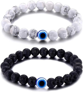 Floky Evil Eye Beads, Agate, Crystal, Jade, Quartz Sterling Silver Bracelet
