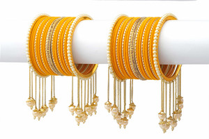 ZINEKA Metal Beads, Pearl, Zircon Gold-plated Bangle Set