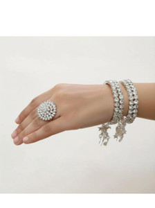 KilnKraft Alloy Cubic Zirconia Silver Bracelet Set