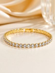 Elvorique Stainless Steel Cubic Zirconia Gold-plated Tennis Bracelet