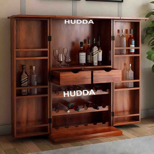 HUDDA Hudda Solid Wood Bar Cabinet – Elegant Home Liquor Storage Solid Wood Bar Cabinet