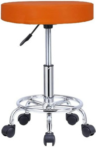 CRAFTSPEN Leather Round Rolling Stool 18.7to24.4inch Height Adjustment Office Stool Metal Bar Stool