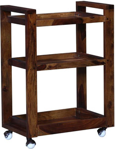 WOODTREND Solid Sheesham Wood Bar Trolley with Wheels | Wine & Serving Cart Solid Wood Bar Trolley