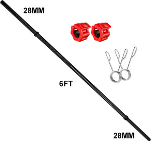 Owlix 6FT Straight 28mm Black Powder Coating Weightlifting Rod With Clamps & Spring Weight Lifting Bar