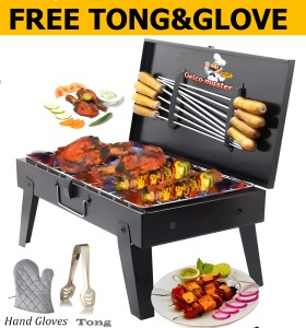Geico master BriefcaseFoldingBarbequeGrill,8Skewer,1MetalGrill,HandGlove,1Tong Charcoal Grill