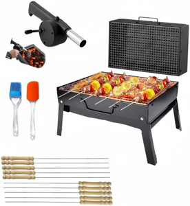 HKZ-YG Foldable Charcoal Barbecue Grill with 15 Accessories, Black - Image 1