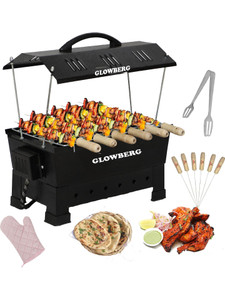 Glowberg Hut Shape Barbeque Portable Electric & Charcoal Barbecue Grill & Tandoor with 6 Wooden Handle Skewers Outdoor Garden Grill BBQ Electric Grill (Black) Electric Tandoor