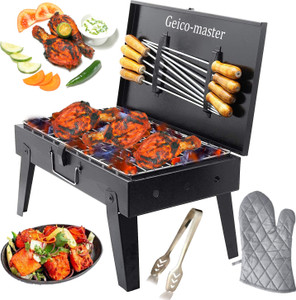 Geico master BriefcaseFoldingBarbequeGrill,8Skewer,1MetalGrill,HandGlove,1Tong Charcoal Grill