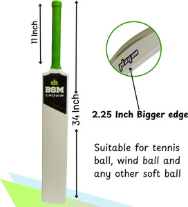 BSM Crown Green Sticker Heavy Duty Ivory Cricket Bat Size 8(34"x4"x2.25") PVC/Plastic Cricket  Bat For 15+ Yrs