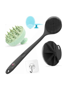 Agistar Silicone Bath Scrubber 5 in 1 Back Brush Body Exfoliating Scalp Face Cleaner Set