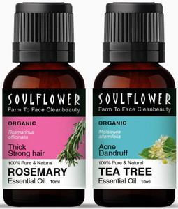 Soulflower Rosemary & Tea Tree Essential Oil | Hair, Skin Acne | Pure, Organic | Pack of 2