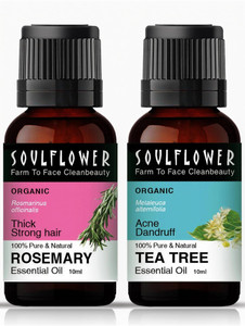 Soulflower Rosemary & Tea Tree Essential Oil | Hair, Skin Acne | Pure, Organic | Pack of 2