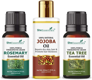She Essentials Rosemary Essential Oil | Tea Tree | Jojoba Carrier Oil for Hair, Skin