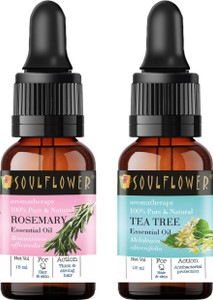 सोल्फ्लोवर एसेंशियल ऑइल रोज़मेरी 15ml, टी ट्री 15ml, 100% प्रीमियम और प्योर, नैचुरल और अनडिल्यूटेड, एंटी डैंड्रफ, हेयर ग्रोथ, एक्ने कंट्रोल, कपूर फैमिली प्रीमियम ऑइल के लिए
