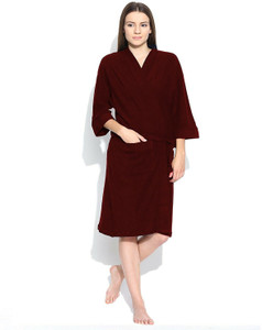 ELEVANTO Mahroon Free Size Bath Robe