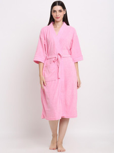 Poorak Baby Pink Free Size Bath Robe