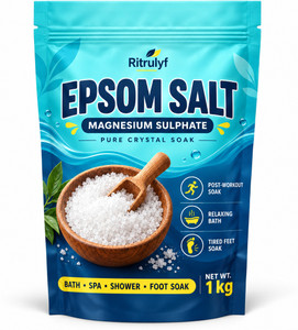 RiTrue Organic Epsom Salt 1kg Crystal For Foot, Muscle Relief, Relieves Aches & Pain