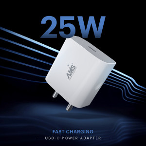 AMS 25 W Quick Charge Single Port Mobile Charger with Detachable Cable