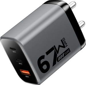 boAt 67 W GaN 3 A Wall Charger for Mobile with Detachable Cable