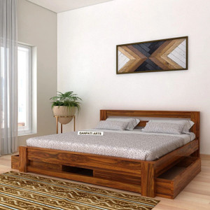 Ganpati Arts Sheesham Wood Foaster Bed/Cot for Bedroom/Hotel/LivingRoom with 2 Drawer Storage Solid Wood Queen Drawer Bed