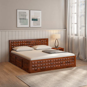Wakeup India Pluto Sheesham Wood Bed | Reddish Rosewood Bed with Storage | 78x60 Inch Solid Wood Queen Box Bed