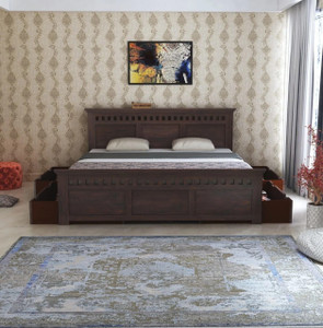 Ganpati Arts Sheesham Wood Bed for Bedroom/Wooden Palaung/Bed With Drawer Storage For Home Solid Wood King Drawer Bed