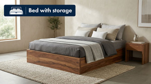 Mintwud from Pepperfry Maya Wooden Queen Bed/Wooden Cot/Palaung With Box Storage For Bedroom/Home Engineered Wood Queen Box Bed, 182.5 cm x 152.5 cm (5.99 ft x 5.0 ft)