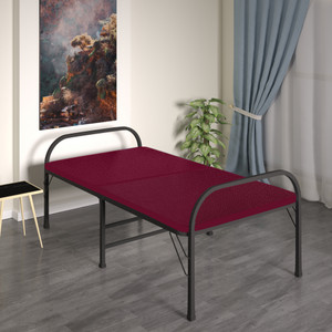 FURNIMAX Metal Folding Bed with 1 Inch Mattress, Plywood Attached|Foldable Bed for Guests Solid Wood Single Bed