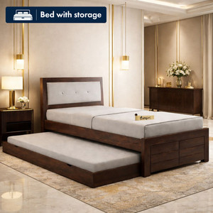 Ganpati Arts Sheesham Wood Euro Wooden Single Cot For Home/Single Trundle Bed With Storage Solid Wood Single Drawer Bed, 210.82 cm x 106.68 cm (6.92 ft x 3.5 ft)